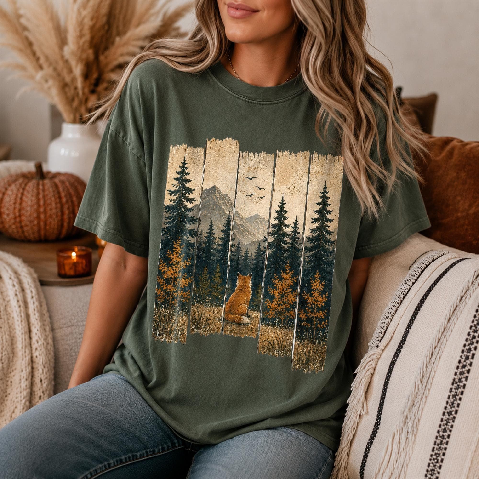 Fox Mountain Autumn-Rustic Forest Wildlife Nature Lover T-Shirt