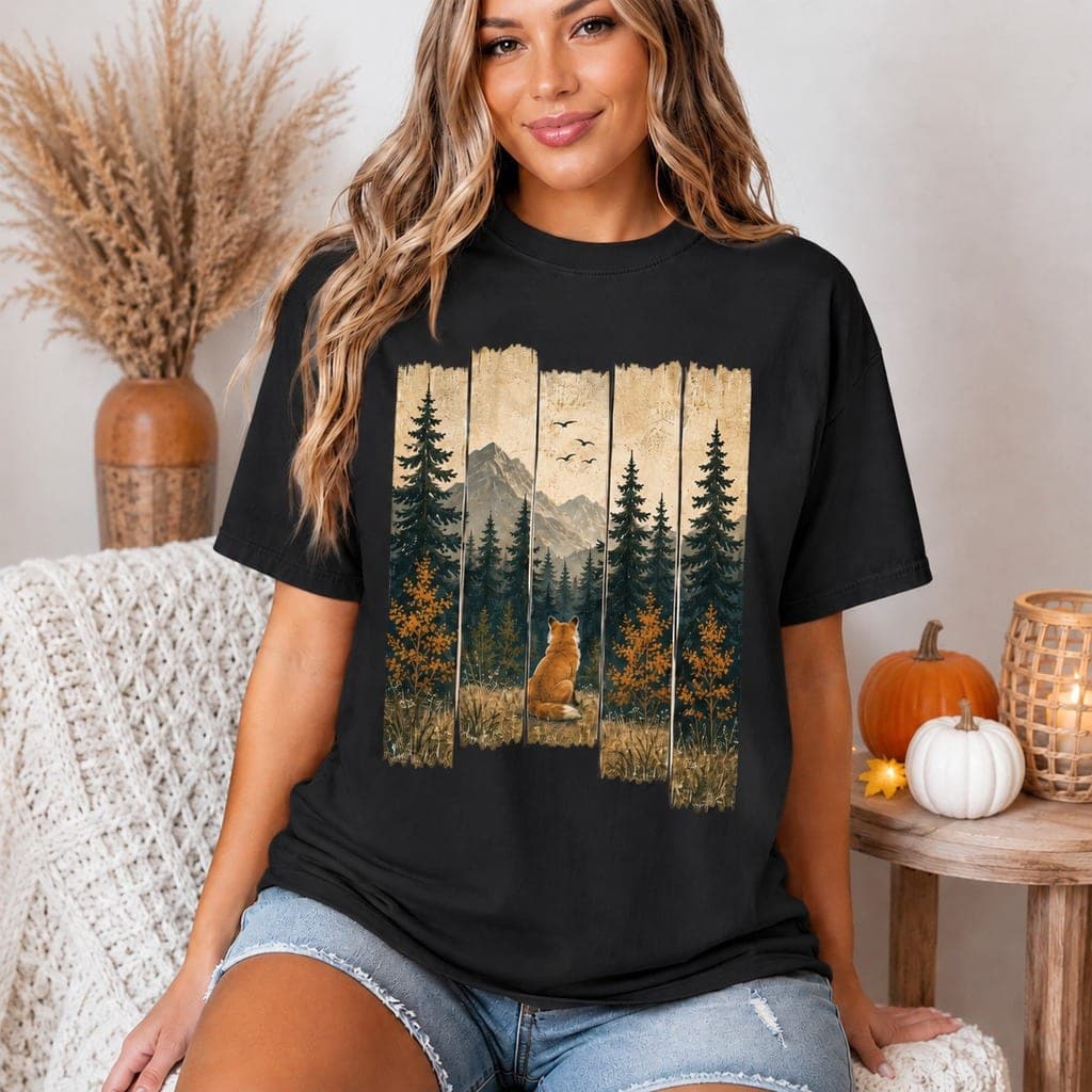 Fox Mountain Autumn-Rustic Forest Wildlife Nature Lover T-Shirt