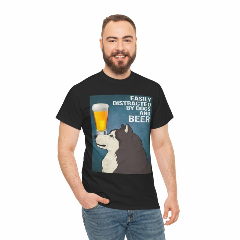 easily distracted by dogs and beer with alaskan malamute for alaskan malamute unisex cotton shirt